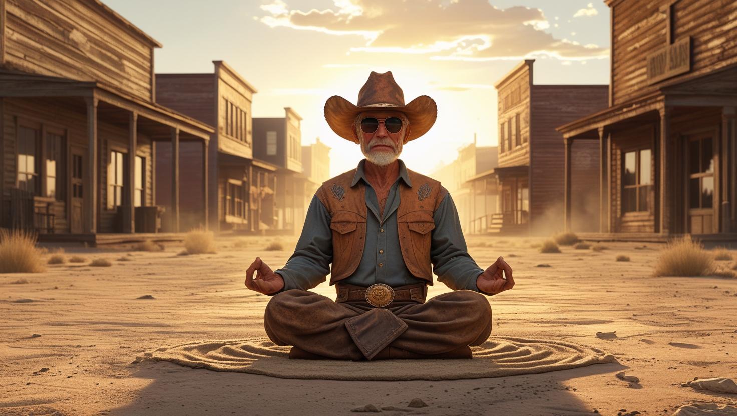 Older cowboy with glasses meditating